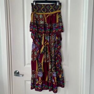 India Town Vintage Silk Blend Boho Skirt Multicolor Floral Patchwork S
